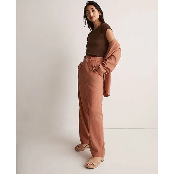 Madewell Pants - MADEWELL Neale Straight-Leg Wide Pleated Pants Drapeweave Dried Rose Orange 14